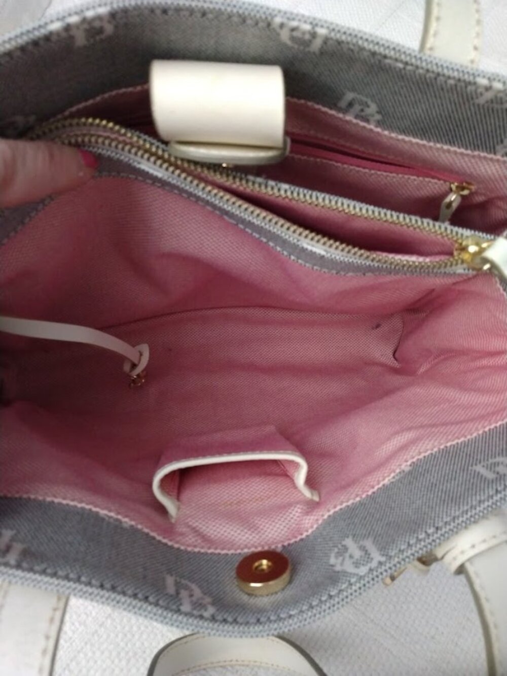 Dooney and Bourke Monogram Tote Satchel Shoulder Bag Blue Canvas Preppy - Picture 14 of 14
